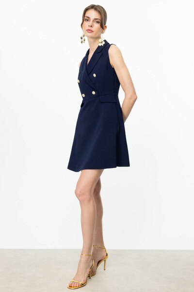 Ekol Ceket Yaka Kolsuz Elbise