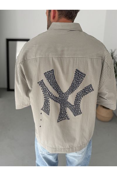 BYBASICMAN Light Khaki Ny Striped Oversize Shirt Gj-023