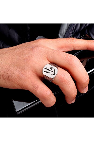 Tesbihsepetim 925 Ayar Gümüş Lale Motif Elif Vav Model Erkek Yüzük