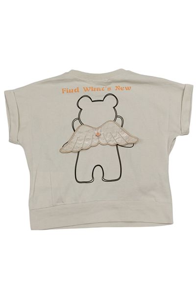 İrem Çocuk Giyim Girl's Beige T-Shirt with Teddy Bear on the Front and Wing Accessories on the Back
