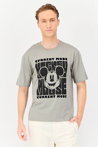 Disney Men Crew Neck Short Sleeves Mickey Mouse T-shirt, Grey
