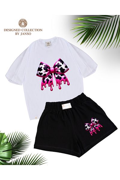 JANSO GROUP -Women Short Sleeve Flower Printed Tshirt-Shorts 2Pcs Set Large Size Oversize Cotton