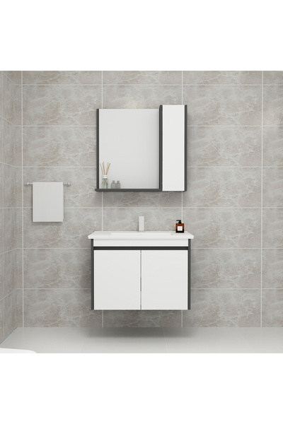 ARNETTİ Maya 80cm Lavabolu Banyo Dolabı Takımı Antrasit Gövde Beyaz Kapak - Maya80