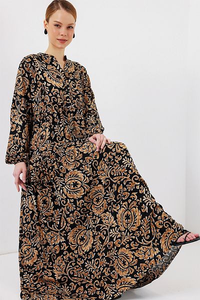 Bigdart 2423 Φόρεμα Hijab με αυθεντικό σχέδιο - Μαύρο10