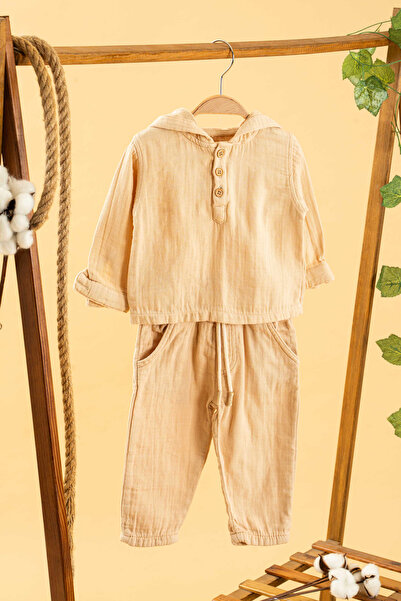 bombe Kız Erkek Bebek Çocuk Somon Kapüşonlu Rahat 2'li Takım Pamuklu Trend Moda Alt Üst Takım