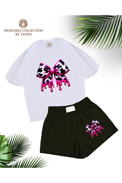 JANSO GROUP -Women Short Sleeve Flower Printed Tshirt-Shorts 2Pcs Set Large Size Oversize Cotton