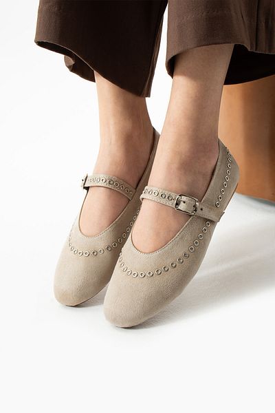 Nstil Pantofi de zi cu zi pentru femei, din piele intoarsa, bej, cu catarama din cauciuc, cu inele metalice, cu detaliu, pantofi usori 305