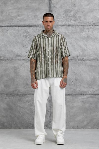 NOMARC Χακί εκρού πλεκτό πουκάμισο oversize