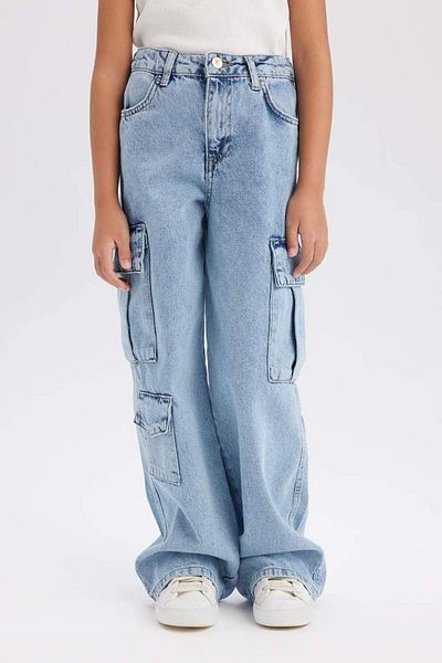 DeFacto New Season Girl's Wide Leg Cargo Wide Leg Cotton Jean Trousers