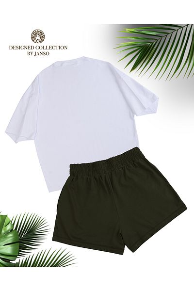 JANSO GROUP -Women Short Sleeve Flower Printed Tshirt-Shorts 2Pcs Set Large Size Oversize Cotton