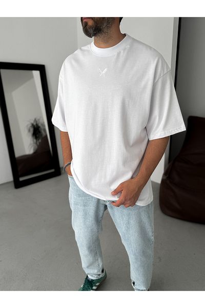 BYBASICMAN White Athletique Printed Oversize T-Shirt Bs-009