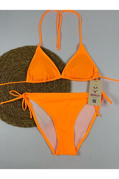FUNELLA Stylish Women's Bikini Set with Bright Orange Side and Halter Neck