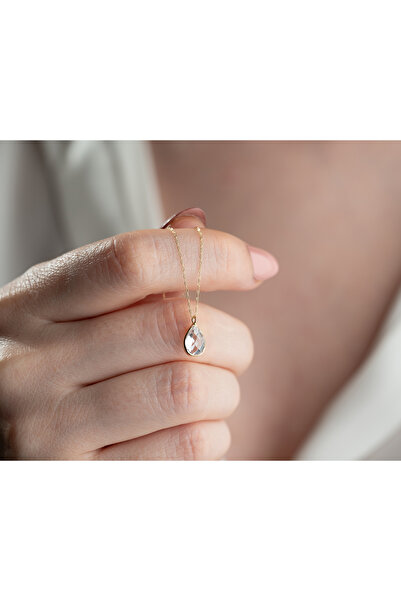 MİNİMAL Kolye Altın Damla taşlı Kolye Ucu
