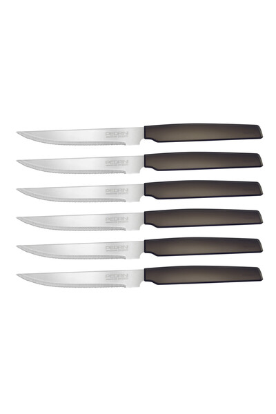 Pedrini سكاكين شرائح اللحم، مجموعة من 6 قطع بمقبض بني
