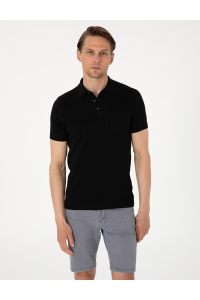 Pierre Cardin Siyah Slim Fit %100 Pamuk Polo Yaka Triko Tişört 50305976-VR046