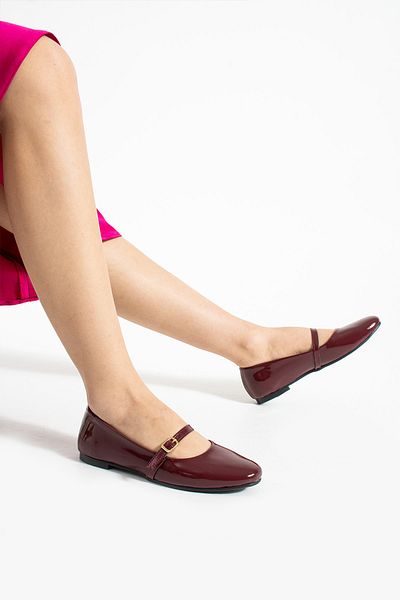 Getcho Snoek Women's Patent Leather Claret Red Ballerina Shoes