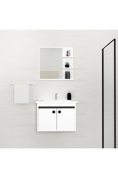 ARNETTİ Ruby 65cm Lavabolu Banyo Dolabı Takımı Beyaz Kapak Antrasit Alın - Ru...