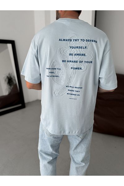 BYBASICMAN Light Blue Always Embossed Oversize T-Shirt Yp-5082