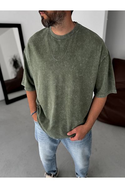 BYBASICMAN Khaki Washed Oversize T-Shirt Jj-296