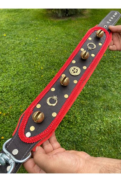 Sürmeli Tasma Kangal Dog Collar 4 Bell Genuine Buffalo Leather 1St Grade