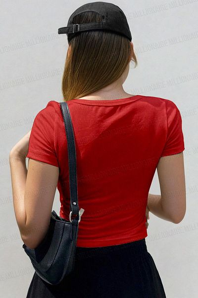 Teenage Millionaire Women's Red U-Neck Short Sleeve Ribbed Camisole Body T-Shirt