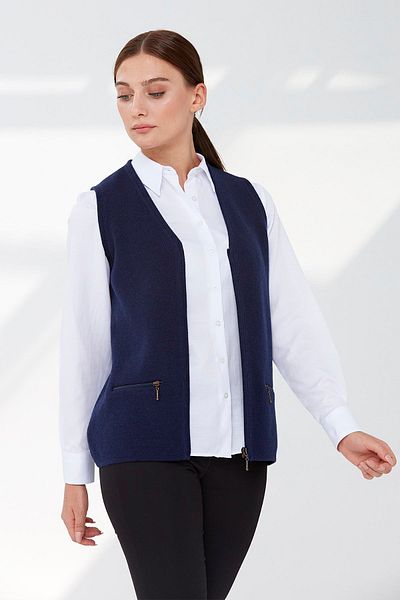 Desen Triko Gilet de tricot simplu pentru femei, din oțel, cu buzunar, cu fermoar Y.a.marine