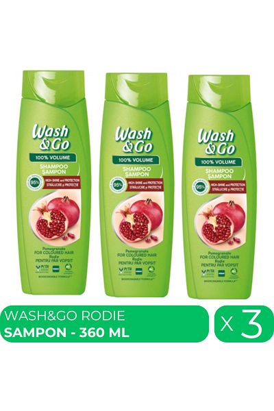 WASH&GO , sampon cu extract de rodie pentru par vopsit, 3 buc x 360 ml