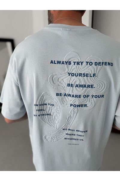 BYBASICMAN Light Blue Always Embossed Oversize T-Shirt Yp-5082