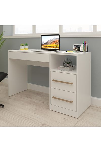pilati White computer desk with 2 drawers for office and home rooms