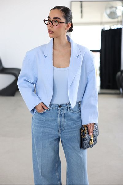Özge Özgenç Jachetă crop cu guler larg 100% in