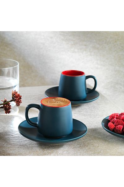 Schafer Aurora 2-Person Coffee Cup Set 4 Pieces-Dark Blue/Red