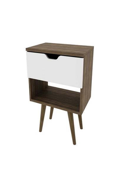 pilati Side table with drawer for bedroom, living room and home, brown with white color