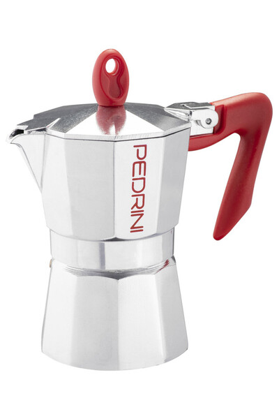 Pedrini COFFEE MAKER POLISHED ALU. 2 CUPS, RED HANDLE