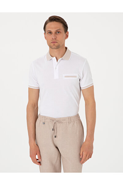 Pierre Cardin Beyaz Slim Fit %100 Pamuk Düğmeli Polo Yaka Tişört 50307562-VR013