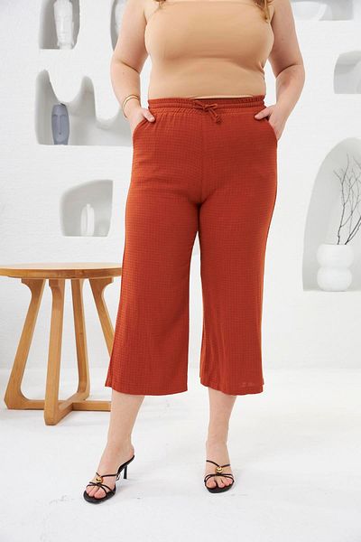 RMG Wide Leg Large Size Cotton Trousers Capri Tile