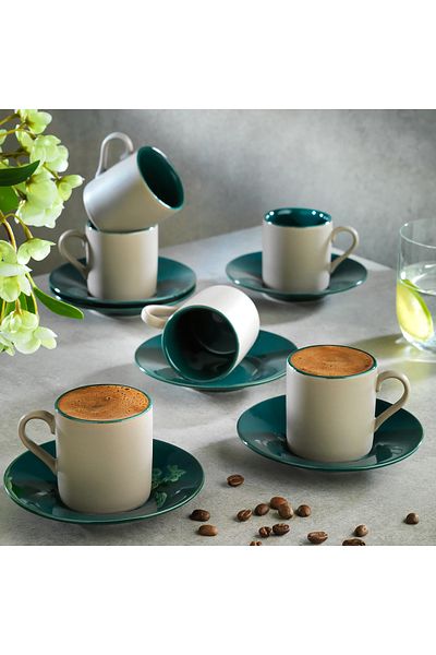 Schafer Aurora Coffee Cup Set for 6 People 12 Pieces-Grey/Green