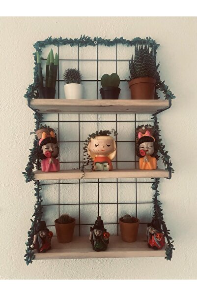 nilşah Ahşap Raflı Tel Dekoratif Duvar Rafı Çok amaçlı Organizer