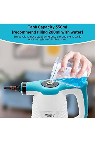 Denx 9-piece handheld steam cleaner set, 350 ml,1050W, fast heating, deep cleaning, with safety lock,blue