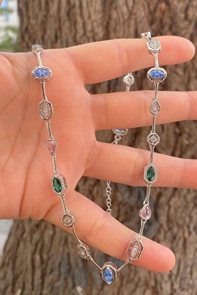 Erer Gümüş Gümüş renkli taşlı kolye hr112sd8