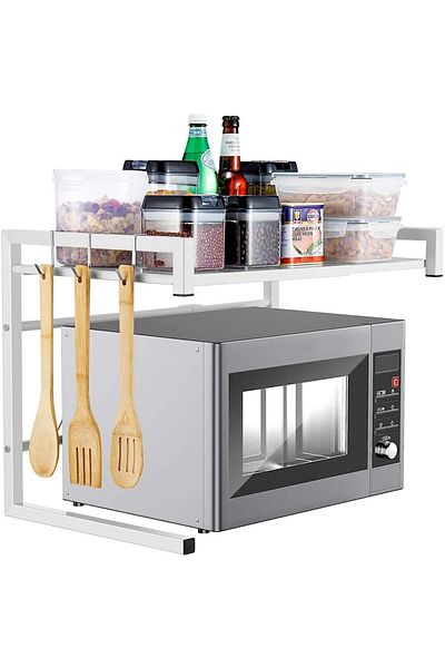 Quasar & Co. Metal Microwave Oven Shelf ®, Adjustable, Organizer, 44-64 X 36 X 42 Cm, White