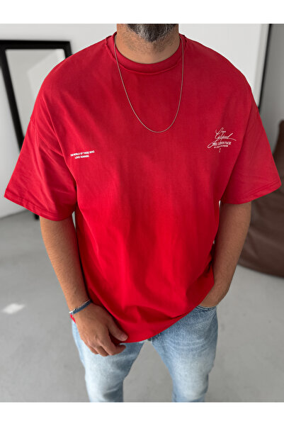 BYBASICMAN Roșu Godspeed cu imprimeu supradimensionat tricou JJ-106