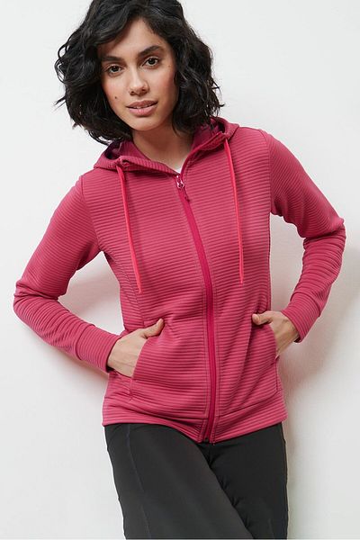 Tchibo Women Hooded Textured Long Sleeves Sweatshirt, Dark Pink