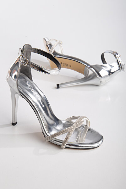 SMC SHOES Shine Model Women's Stoned High Heeled Ankle Strap Evening Dress Shoes