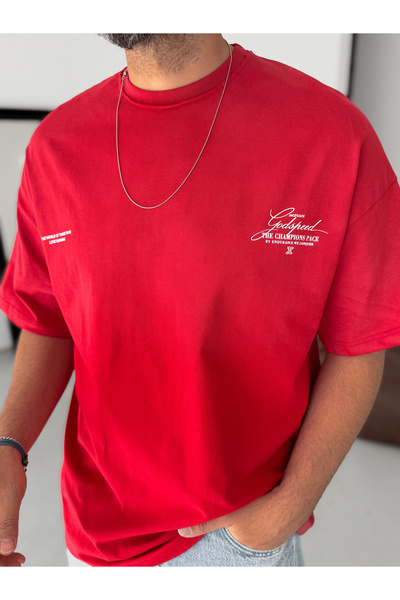 BYBASICMAN Roșu Godspeed cu imprimeu supradimensionat tricou JJ-106