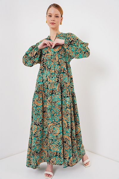 Bigdart 2423 Φόρεμα Hijab με αυθεντικό σχέδιο - Y. Water Green