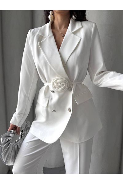 Bella Breeze Women's Rose Belt Detailed Palazzo Suit