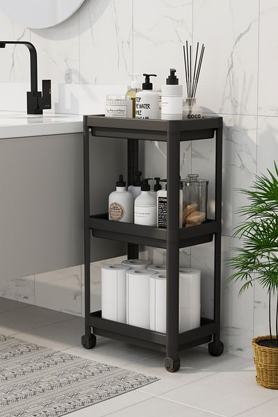 hemlife Μονάδα ραφιών μπάνιου 3 επιπέδων Organizer μπάνιου Σχάρα σαμπουάν Θήκη για πετσέτες Ντουλάπι μαύρο