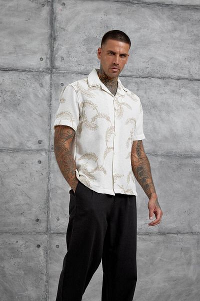 NOMARC Πουκάμισο Oversize με καφέ σχέδιο