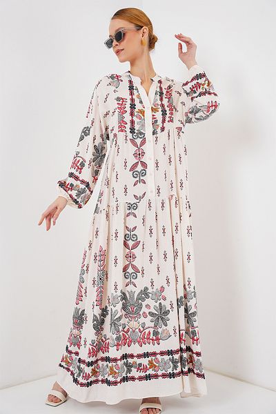 Bigdart 2423 Authentic Patterned Hijab Dress - Z. Red