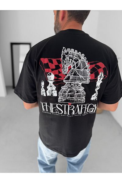 BYBASICMAN Black Strategy Printed Oversize T-Shirt Yp-5060